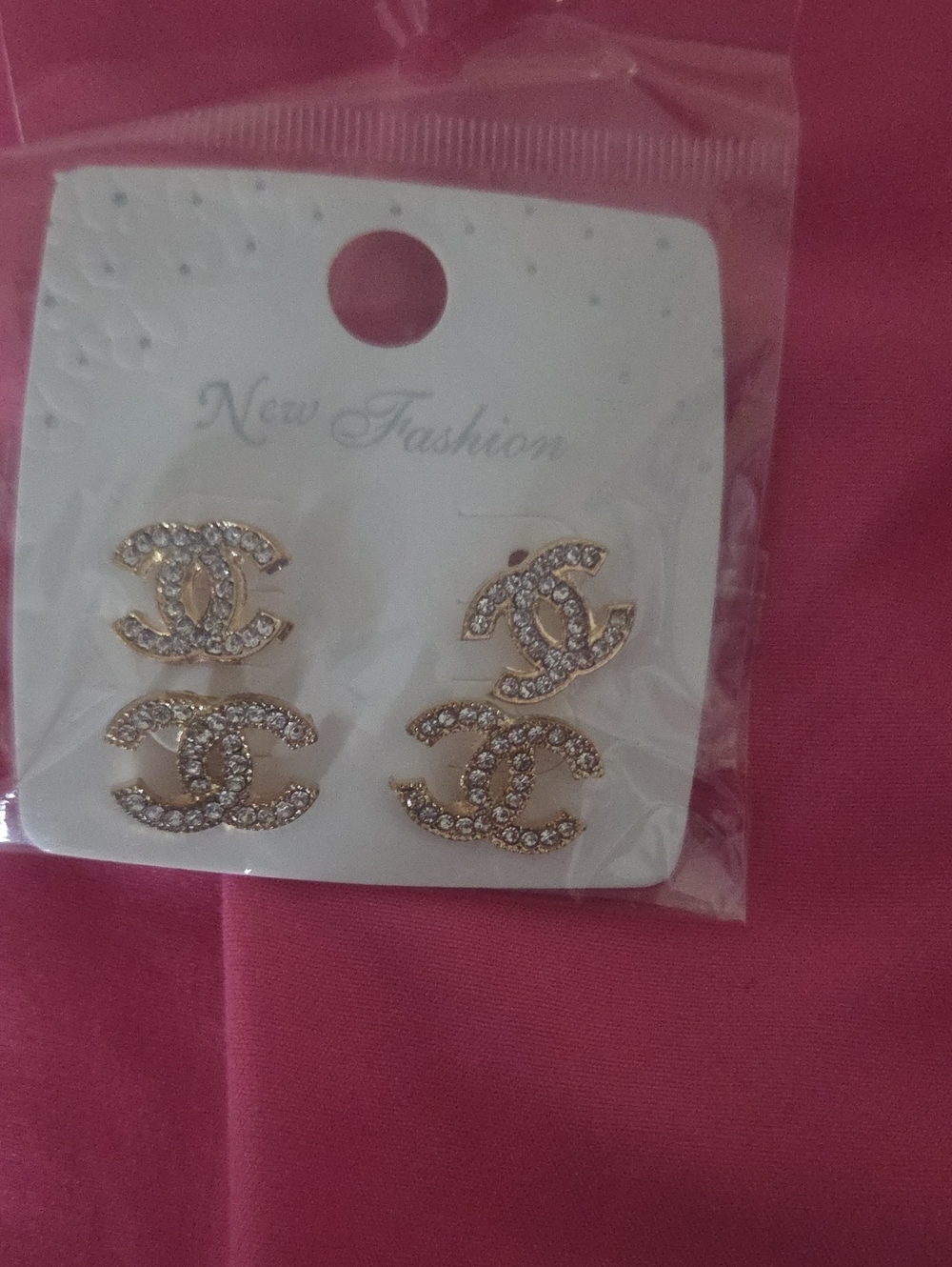 CC Fashion Earrings in Gold & Silver with Iridescent Rhinestones.